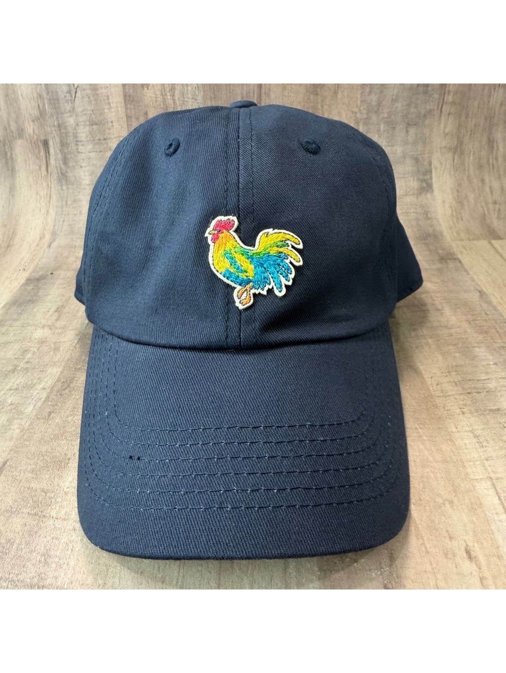 Chubbies Navy Blue Embroidered Rooster Strap Back Hat Colorful Chicken Cap
